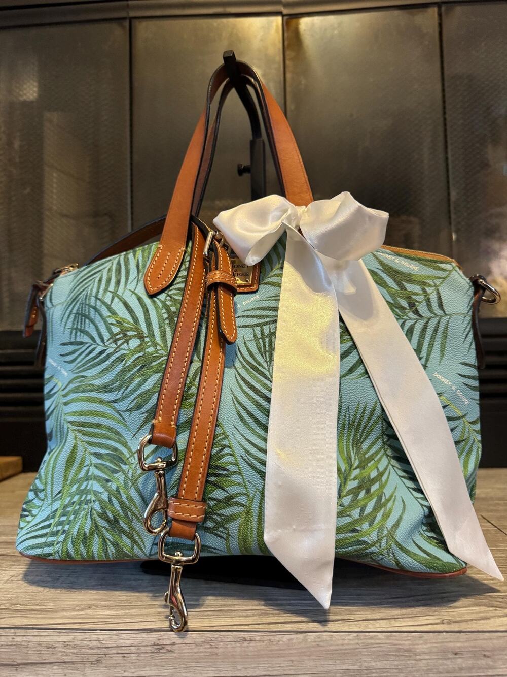 Dooney & Bourke Tropical Fern Satchel Handbag Sky Blue Green (11.5x9x6 inches) - Picture 1 of 14